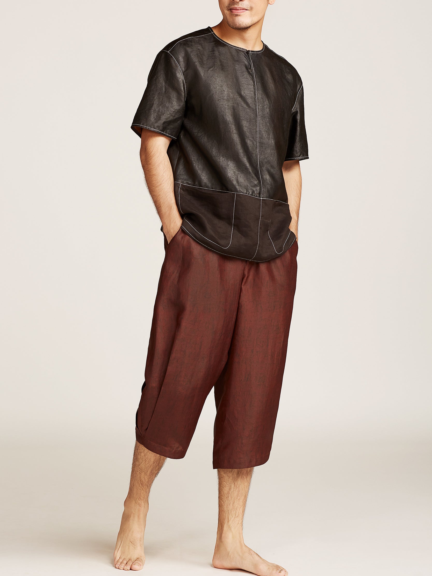 Gambiered Guangdong Silk Cropped Pants