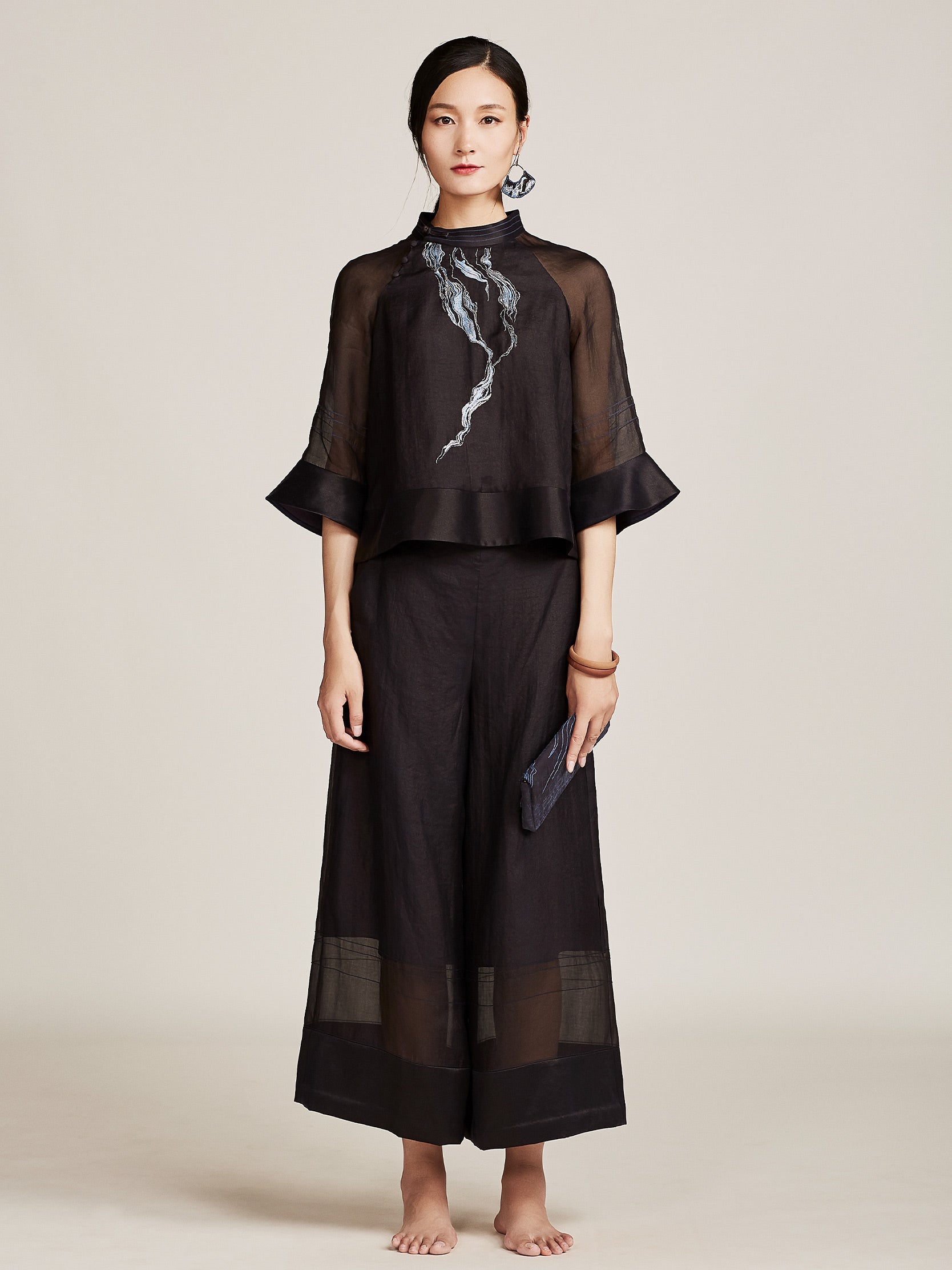 Spliced wide leg pants