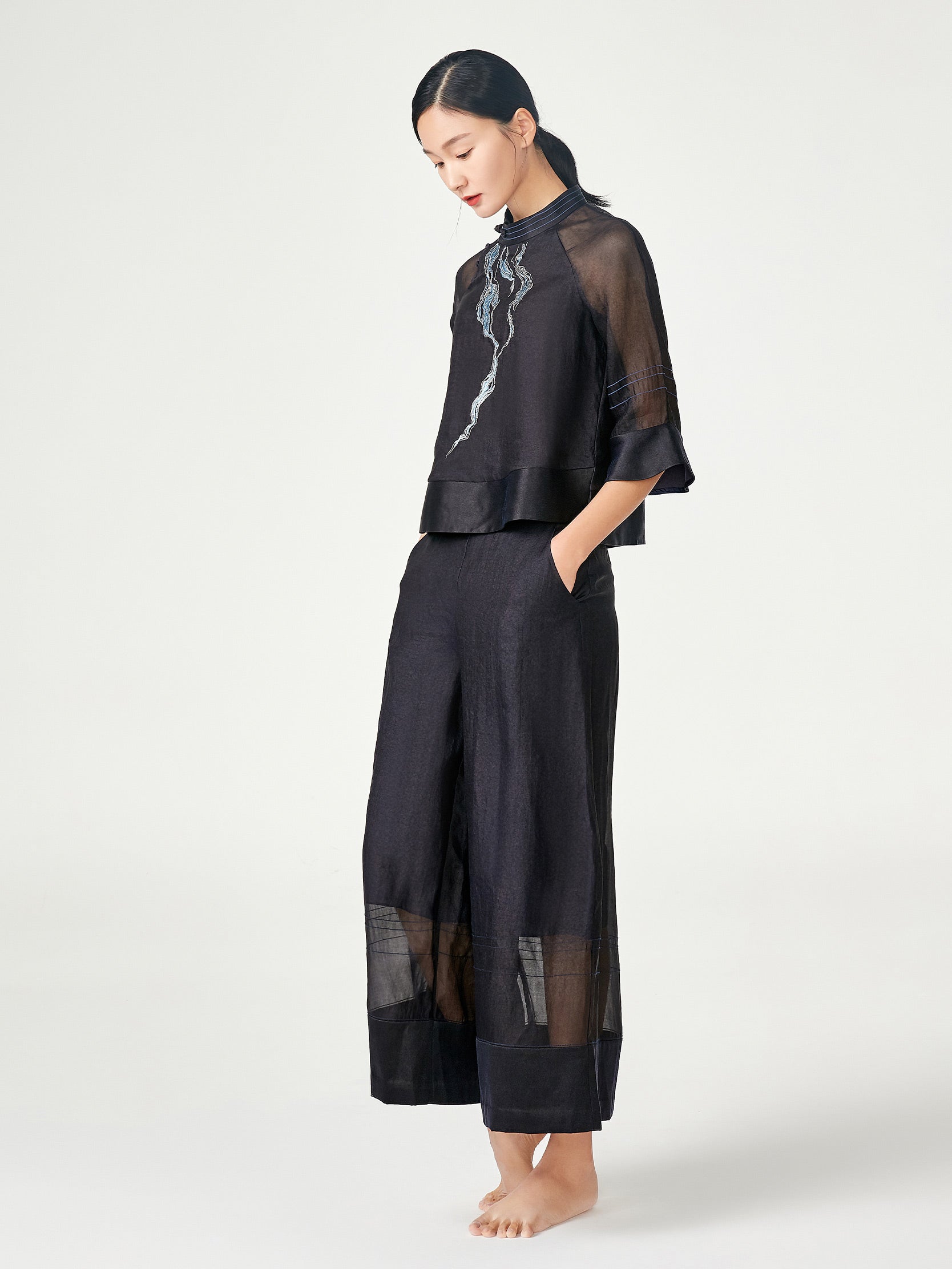 Spliced wide leg pants