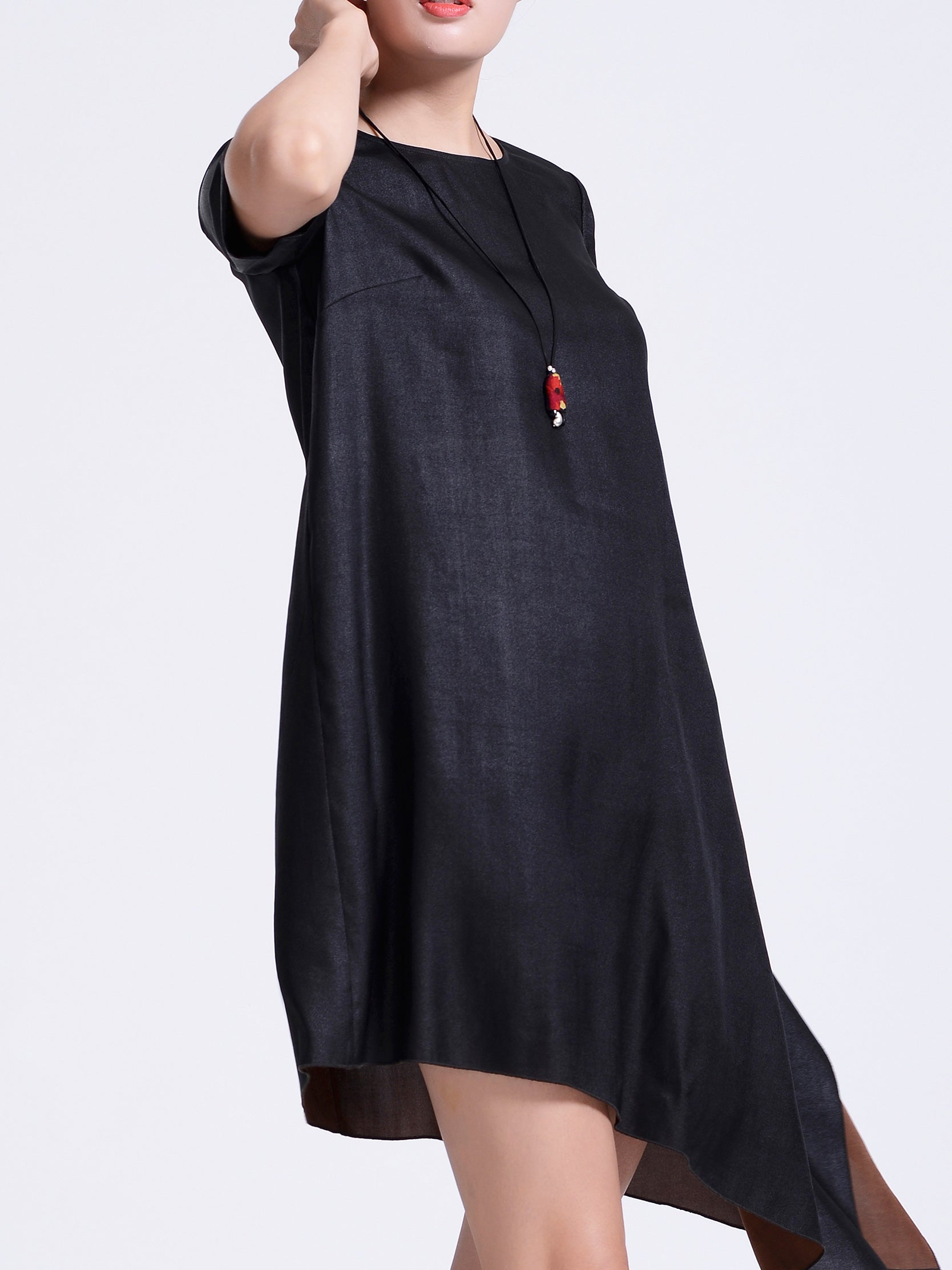 Robe Asymétrique en Soie Guangdong Gambiered Stretch