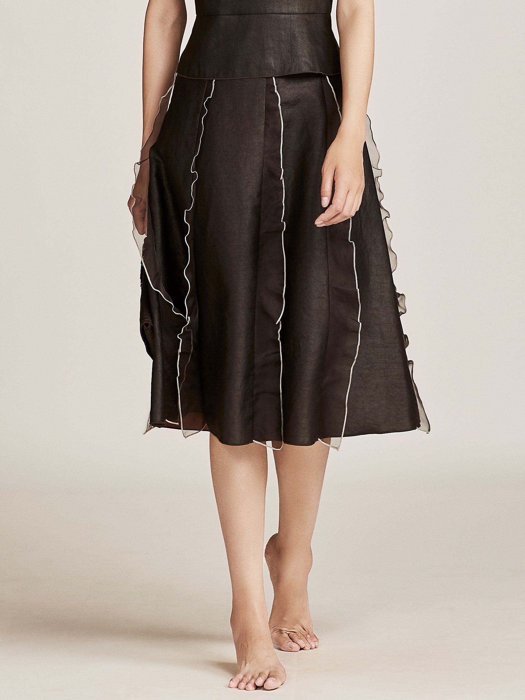 Gambiered Guangdong Silk Ruffle Skirt