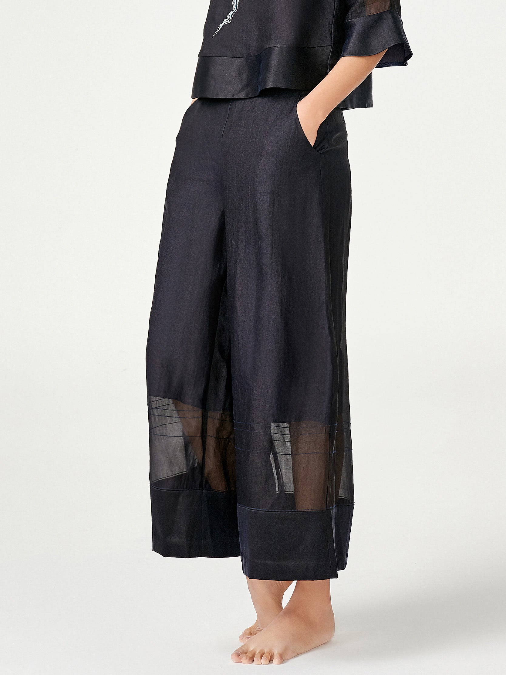 Spliced wide leg pants