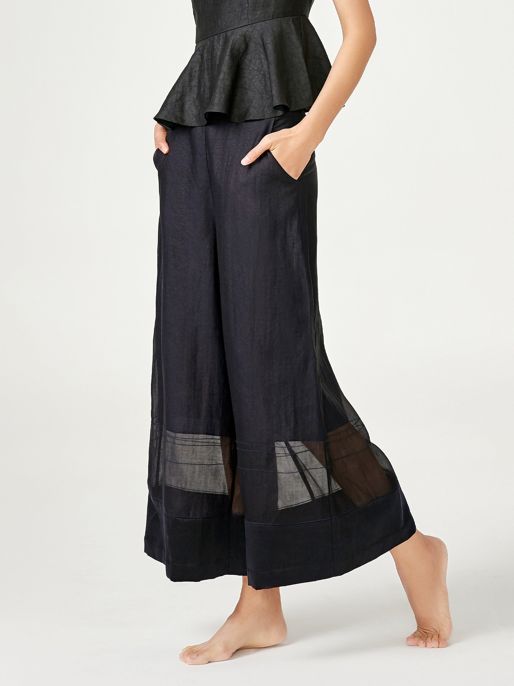 Spliced wide leg pants